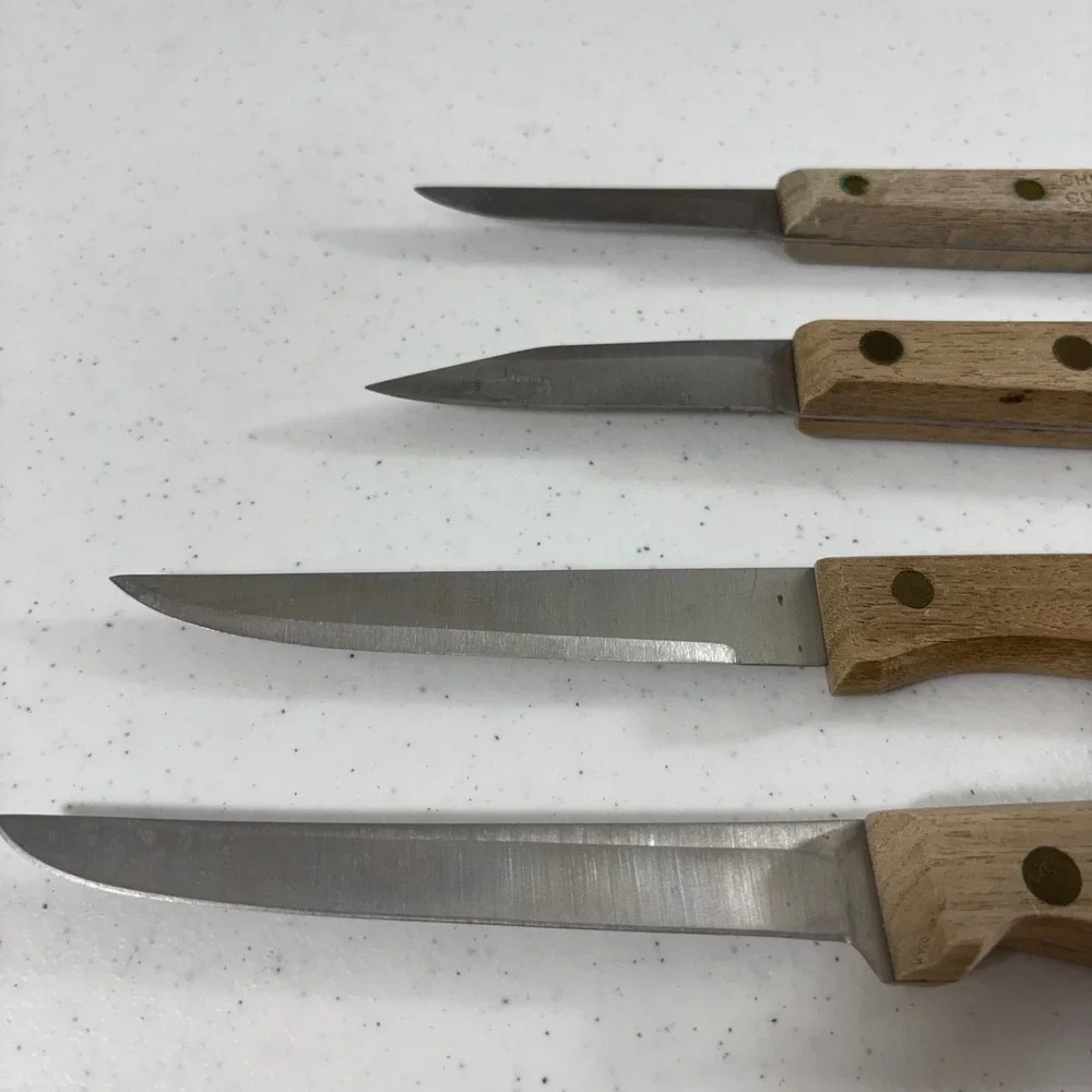 Vintage Chicago Cutlery 12 Piece Knife Set Walnut Wood Handle Sharpening Steel